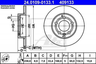 ATE 24.0109-0133.1 Диски торм.зад. AUDI A3,TT/VW BORA,GOLF IV (239x8.9мм)