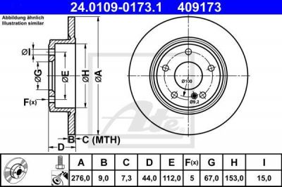 ATE 24.0109-0173.1 тормозной диск на MERCEDES-BENZ B-CLASS (W246, W242)