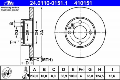 ATE 24.0110-0151.1 Диск торм. пер. VW Golf, Passat, Polo, Seat Ibiza