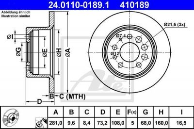 ATE 24.0110-0189.1 Диск торм. зад. Volvo 240, 260, 740, 760, 940, 960