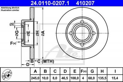 ATE 24.0110-0207.1 тормозной диск на AUDI 100 Avant (44, 44Q, C3)