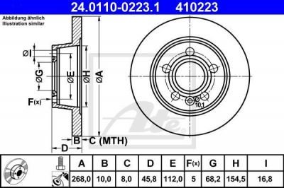 ATE 24.0110-0223.1 Диск торм. зад. VW Sharan, Seat, Ford Galaxy