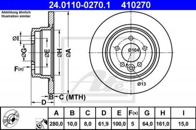 ATE 24.0110-0270.1 тормозной диск на MG MG ZT- T