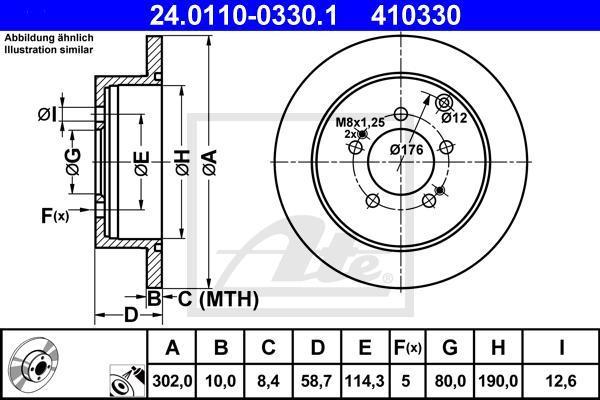 ATE 24.0110-0330.1 Диск торм. зад. Citroen C-Crosser, Mitsubishi Outlander I, I