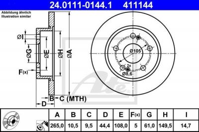 ATE 24.0111-0144.1 тормозной диск на RENAULT SCЙNIC I (JA0/1_)
