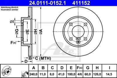 ATE 24.0111-0152.1 тормозной диск на OPEL CORSA C фургон (F08, W5L)