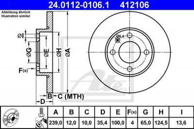 ATE 24.0112-0106.1 Диск торм. пер. Audi, VW Golf, Passat, Polo, Seat