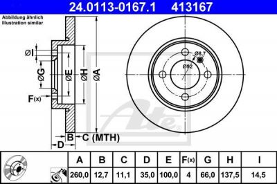 ATE 24.0113-0167.1 Диск торм. пер. 3 (E30) 316i, 318i