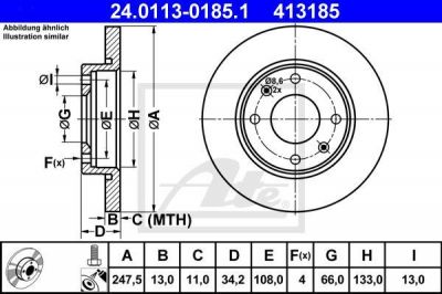ATE 24.0113-0185.1 тормозной диск на PEUGEOT 306 (7B, N3, N5)