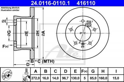 ATE 24.0116-0110.1 Диск торм. зад. MB Sprinter, LT 28-46