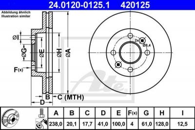 ATE 24.0120-0125.1 Диск торм. пер. Renault Clio II, Kangoo, Nissan