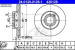 ATE 24.0120-0128.1 Диск торм. пер. VW Golf, Passat, Polo, Vento, Seat