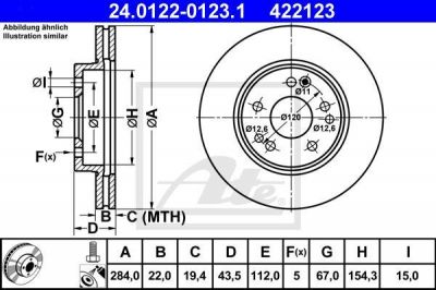 ATE 24.0122-0123.1 24.0122-0123.1 Диск торм. пер. MB W124, W201