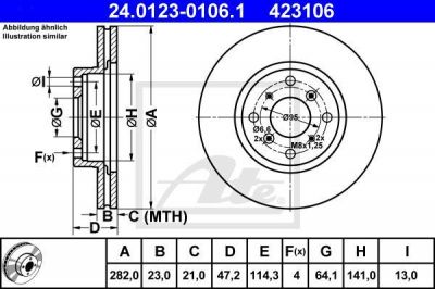 ATE 24.0123-0106.1 тормозной диск на HONDA PRELUDE IV (BB)