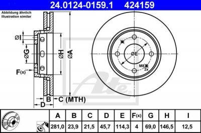 ATE 24.0124-0159.1 Диск торм. пер. Mitsubishi Carisma, Volvo S40, V40