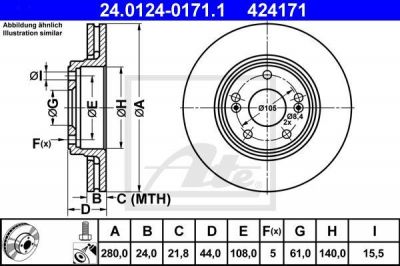 ATE 24.0124-0171.1 тормозной диск на RENAULT SCЙNIC I (JA0/1_)