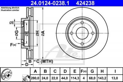 ATE 24.0124-0238.1 тормозной диск на NISSAN TIIDA Наклонная задняя часть (C11X)