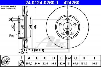 ATE 24.0124-0260.1 тормозной диск на MINI MINI CLUBMAN (F54)