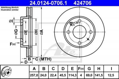ATE 24.0124-0706.1 тормозной диск на HYUNDAI SONATA IV (EF)