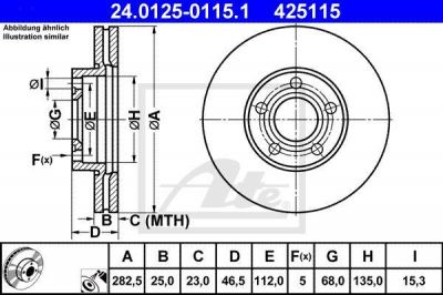 ATE 24.0125-0115.1 24.0125-0115.1 Диск торм. пер. VW Passat 1.8T, 1.9TDI, 2.0...