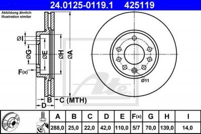 ATE 24.0125-0119.1 Диск торм. пер. Opel Vectra B, Saab 900, 9-3