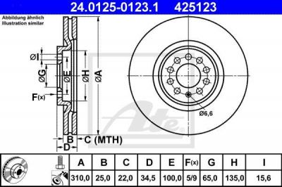 ATE 24.0125-0123.1 Диск торм. пер. Audi A3, VW Golf IV, Bora, Seat