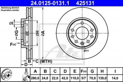 ATE 24.0125-0131.1 Диск торм. пер. Opel Astra G, H, Zafira, Meriva