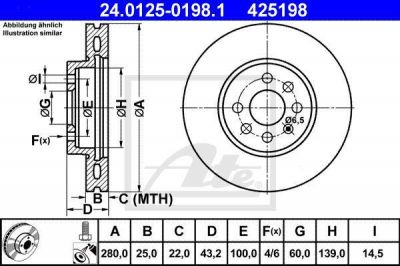 ATE 24.0125-0198.1 Диски торм.OPEL ASTRA H (280x25)