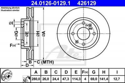 ATE 24.0126-0129.1 тормозной диск на HYUNDAI SONATA IV (EF)