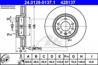 ATE 24.0128-0137.1 тормозной диск на SAAB 9-3 кабрио (YS3F)