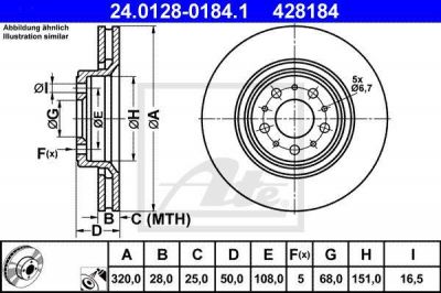 ATE 24.0128-0184.1 тормозной диск на VOLVO XC70 CROSS COUNTRY