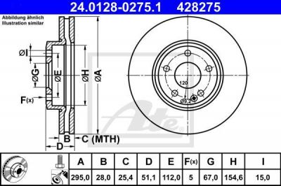 ATE 24.0128-0275.1 тормозной диск на MERCEDES-BENZ B-CLASS (W246, W242)