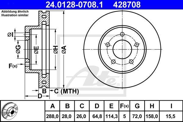 ATE 24.0128-0708.1 тормозной диск на JEEP CHEROKEE (KJ)