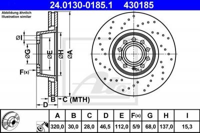 ATE 24.0130-0185.1 Диски торм.AUDI A4 1.6-3.2L для 1LC 2004=> (320x30)