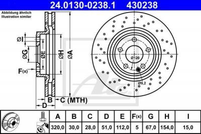 ATE 24.0130-0238.1 тормозной диск на MERCEDES-BENZ B-CLASS (W246, W242)