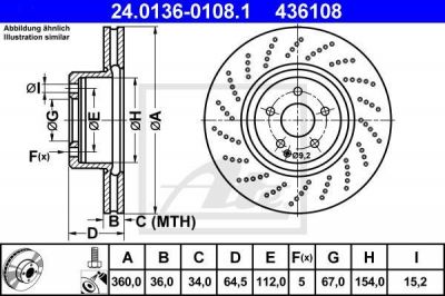 ATE 24.0136-0108.1 Диски торм.Mercedes W221 S600 2005=> (360x36)