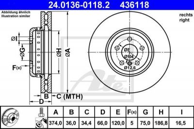 ATE 24.0136-0118.2 тормозной диск на 6 купе (F13)