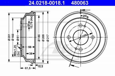 ATE 24.0218-0018.1 тормозной барабан на HONDA CIVIC VI Hatchback (EJ, EK)