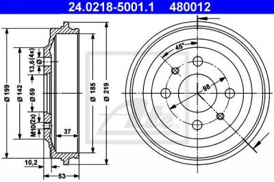 ATE 24.0218-5001.1 тормозной барабан на FIAT REGATA (138)