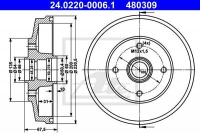 ATE 24.0220-0006.1 тормозной барабан на KIA RIO универсал (DC)