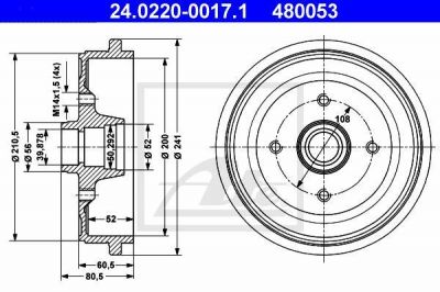 ATE 24.0220-0017.1 тормозной барабан на AUDI 80 (89, 89Q, 8A, B3)