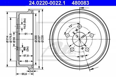 ATE 24.0220-0022.1 тормозной барабан на TOYOTA CARINA E Sportswagon (_T19_)