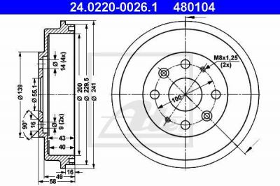 ATE 24.0220-0026.1 тормозной барабан на MAZDA 323 C IV (BG)