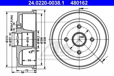 ATE 24.0220-0038.1 тормозной барабан на OPEL CORSA C (F08, F68)