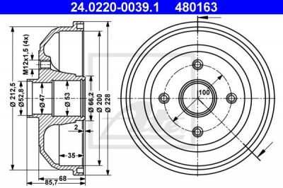 ATE 24.0220-0039.1 тормозной барабан на OPEL CORSA C (F08, F68)