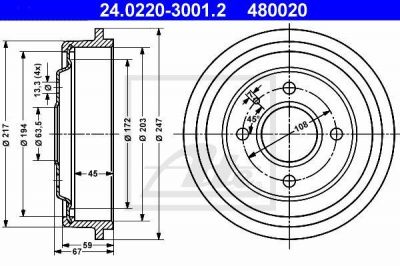 ATE 24.0220-3001.2 тормозной барабан на FORD ORION II (AFF)