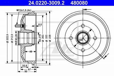 ATE 24.0220-3009.2 тормозной барабан на FORD ESCORT VII седан (GAL, AFL)
