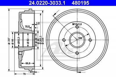 ATE 24.0220-3033.1 тормозной барабан на RENAULT CLIO III (BR0/1, CR0/1)