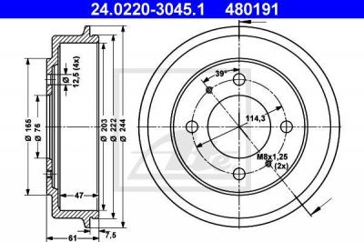ATE 24.0220-3045.1 тормозной барабан на HYUNDAI LANTRA II Wagon (J-2)