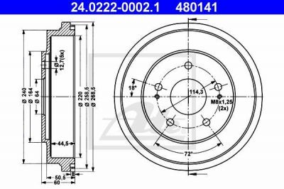 ATE 24.0222-0002.1 тормозной барабан на HONDA CR-V I (RD)